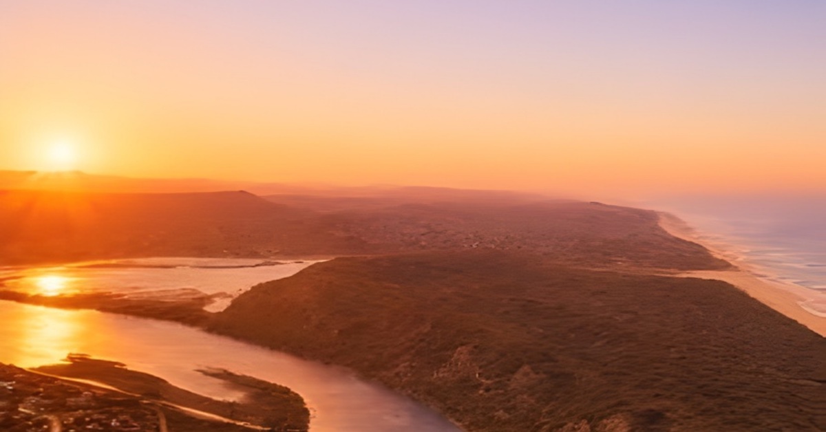 Golden hour aerial view of the Garden Route coastline